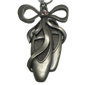 Christmas Ornament Ballet Silver Tone Slippers Gloria Duchin Pink Crystal Bow